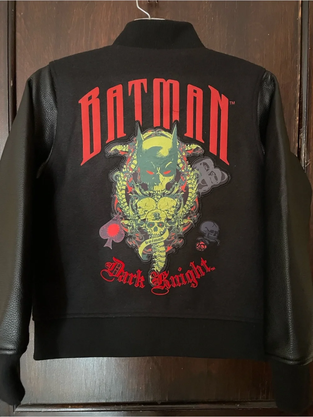 AWESOME Batman DARK KNIGHT black & Red Kids' Varsity Jacket boys 10/12 C&TM DC